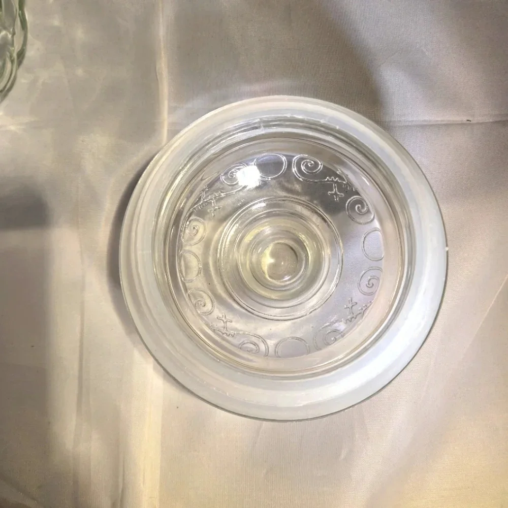 Vintage Kig Indonesia Clear Glass Cookie Jar Embossed Fruit Canister + Lid 11